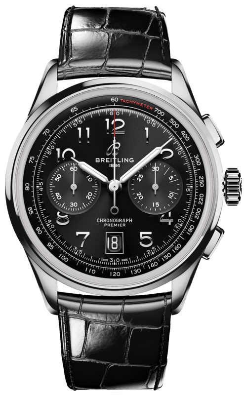 Breitling Premier B01 Chronograph 42 Black Dial Black Leather Strap Watch for Men - AB0145221B1P1 Buy Now By Breitling