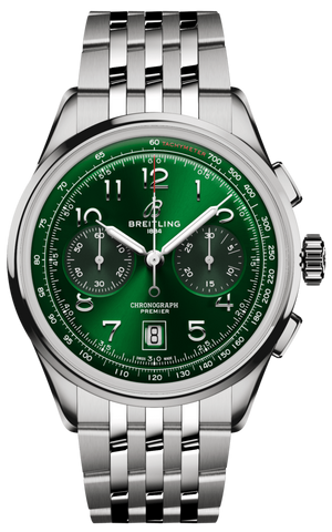 Breitling Premier B01 Chronograph 42 Green Dial Silver Steel Strap Watch for Men - AB0145371L1A1 Buy Now By Breitling