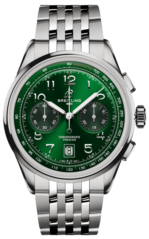 Breitling Premier B01 Chronograph 42 Green Dial Silver Steel Strap Watch for Men - AB0145371L1A1 Buy Now By Breitling