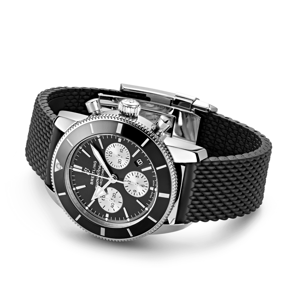 Breitling Superocean Heritage B01 Chronograph 44 Black Dial Black Mesh Bracelet Watch for Men - AB0162121B1S1 Buy Now By Breitling