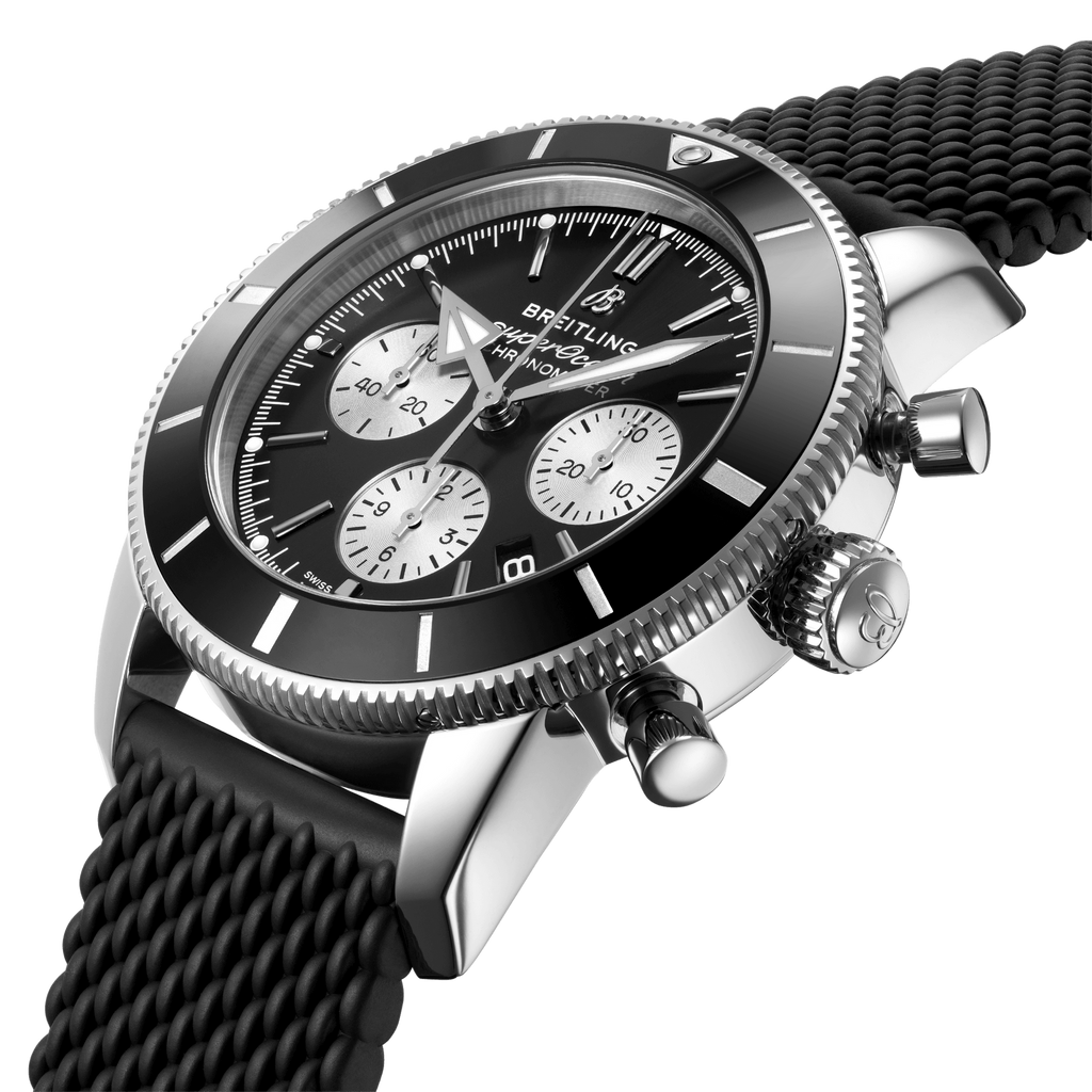 Breitling Superocean Heritage B01 Chronograph 44 Black Dial Black Mesh Bracelet Watch for Men - AB0162121B1S1 Buy Now By Breitling