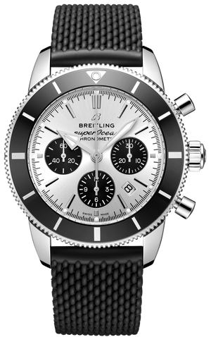 Breitling Superocean Heritage B01 Chronograph 44 Silver Dial Black Mesh Bracelet Watch for Men - AB0162121G1S1 Buy Now By Breitling