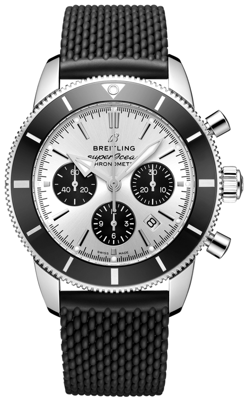 Breitling Superocean Heritage B01 Chronograph 44 Silver Dial Black Mesh Bracelet Watch for Men - AB0162121G1S1 Buy Now By Breitling