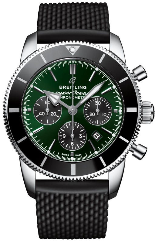 Breitling Superocean Heritage B01 Chronograph 44 Limited Edition Green Dial Black Mesh Bracelet Watch for Men - AB01621A1L1S1 Buy Now By Breitling