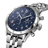 Breitling Super Avi B04 Chronograph GMT 46 Tribute to Vought F4U Corsair Blue Dial Silver Steel Strap Watch for Men - AB04451A1C1A1 Buy Now By Breitling