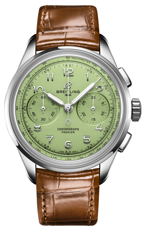 Breitling Premier B09 Chronograph 40 Green Dial Brown Leather Strap Watch for Men - AB0930D31L1P1 Buy Now By Breitling