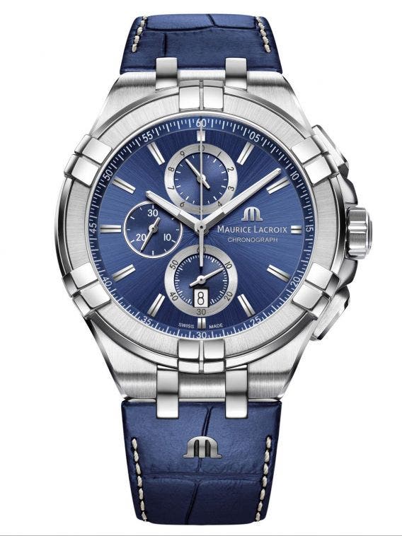 Maurice Lacroix Aikon Chronograph Blue Dial Blue Leather Strap Watch for Men - AI1018-SS001-430-1 Buy Now By Maurice Lacroix