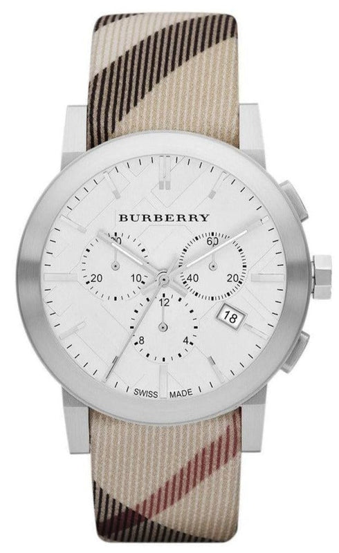 Burberry The City Nova White Dial Checked Brown Leather Strap Watch for Men - BU9357 Buy Now By Burberry
