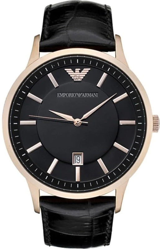 Emporio Armani Renato Quartz Black Dial Black Leather Strap Watch For Men - AR2425 Buy Now By Emporio Armani