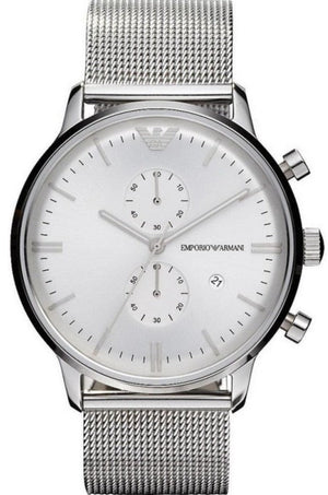 Emporio Armani Classic Chronograph Quartz Silver Dial Silver Mesh Bracelet Watch For Men - AR0390 Buy Now By Emporio Armani