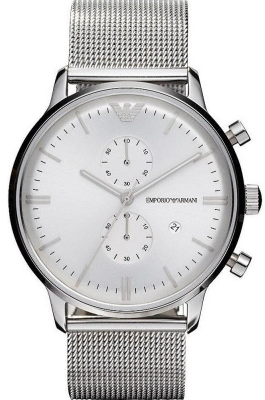 Emporio Armani Classic Chronograph Quartz Silver Dial Silver Mesh Bracelet Watch For Men - AR0390 Buy Now By Emporio Armani