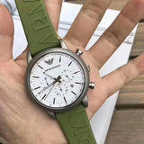 Emporio Armani Chronograph White Dial Green Rubber Strap Watch For Men - AR11022 Buy Now By Emporio Armani
