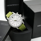 Emporio Armani Chronograph White Dial Green Rubber Strap Watch For Men - AR11022 Buy Now By Emporio Armani