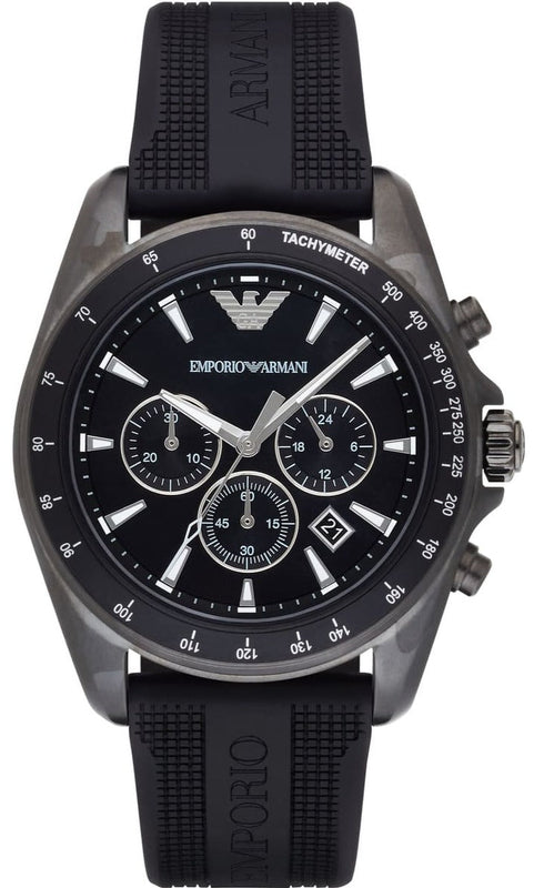 Emporio Armani Giovanni Chronograph Black Dial Black Rubber Strap Watch For Men - AR11028 Buy Now By Emporio Armani