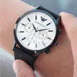 Emporio Armani Chronograph Quartz Silver Dial Black Rubber Strap Watch For Men - AR11048 Buy Now By Emporio Armani