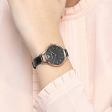 Emporio Armani Aurora Mother Of Pearl Black Dial Black Leather Strap Watch For Women - AR11056 Buy Now By Emporio Armani