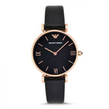 Emporio Armani Gianni T Bar Black Mother of Pearl Dial Black Leather Strap Watch For Women - AR11060 Buy Now By Emporio Armani