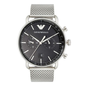 Emporio Armani Chronograph Black Dial Silver Mesh Bracelet Watch For Men - AR11104 Buy Now By Emporio Armani