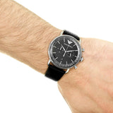 Emporio Armani Aviator Chronograph Black Dial Black Leather Strap Watch For Men - AR11143 Buy Now By Emporio Armani