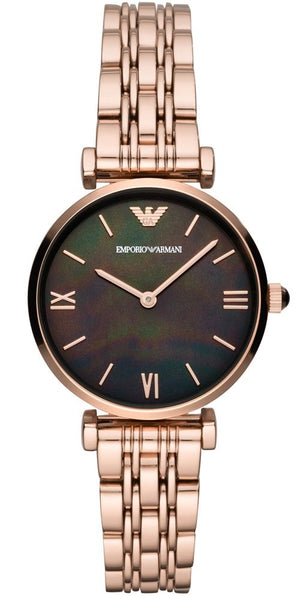 Emporio Armani Gianni T-Bar Black Dial Rose Gold Strap Watch For Women - AR11145 Buy Now By Emporio Armani
