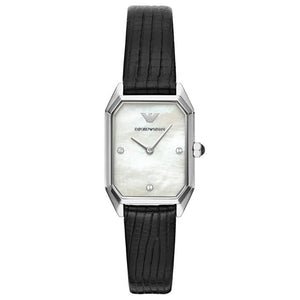 Emporio Armani Gioia Analog Mother of Pearl Dial Black Leather Strap Watch For Women - AR11148 Buy Now By Emporio Armani