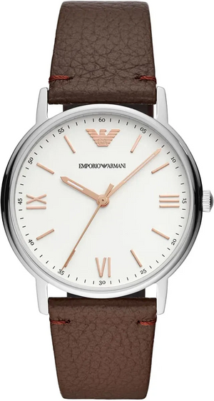 Emporio Armani Kappa Silver Dial Brown Leather Strap Watch for Men - AR11173 Authentic Buy Shop Now