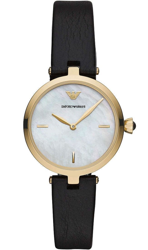 Emporio Armani Arianna Analog Silver Dial Black Leather Strap Watch For Women - AR11200 Buy Now By Emporio Armani