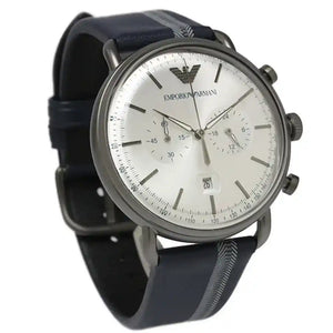 Emporio Armani Aviator Silver Dial Two Tone Leather Strap Watch for Men - AR11202 Authentic Buy Shop Now