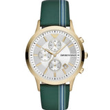 Emporio Armani Renato Chronograph Silver Dial Green Leather Strap Watch For Men - AR11233 Buy Now By Emporio Armani