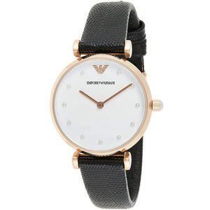 Emporio Armani Gianni T-Bar White Dial Black Leather Strap Watch for Women - AR11270 Authentic Buy Shop Now