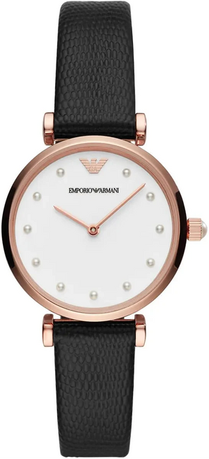 Emporio Armani Gianni T-Bar White Dial Black Leather Strap Watch for Women - AR11270 Authentic Buy Shop Now