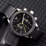 Emporio Armani Mario Chronograph Black Dial Black Leather Strap Watch For Men - AR11325 Buy Now By Emporio Armani