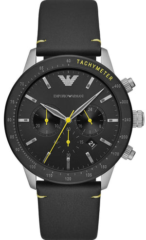 Emporio Armani Mario Chronograph Black Dial Black Leather Strap Watch For Men - AR11325 Buy Now By Emporio Armani