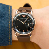 Emporio Armani Aviator Quartz Black Dial Brown Leather Strap Watch For Men - AR11337 Buy Now By Emporio Armani