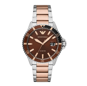 Emporio Armani Diver Quartz Brown Dial Two Tone Steel Strap Watch For Men - AR11340 Buy Now By Emporio Armani