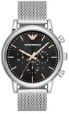 Emporio Armani Luigi Chronograph Quartz Black Dial Silver Mesh Bracelet Watch For Men - AR11429 Buy Now By Emporio Armani