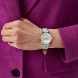 Emporio Armani Gianni T Bar Analog Crystals Silver Dial Blue Leather Strap Watch For Women - AR11443 Buy Now By Emporio Armani