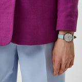 Emporio Armani Gianni T Bar Analog Crystals Silver Dial Blue Leather Strap Watch For Women - AR11443 Buy Now By Emporio Armani