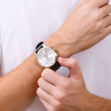 Emporio Armani Claudio Chronograph Silver Dial Black Leather Strap Watch For Men - AR11498 Buy Now By Emporio Armani