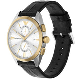 Emporio Armani Claudio Chronograph Silver Dial Black Leather Strap Watch For Men - AR11498 Buy Now By Emporio Armani