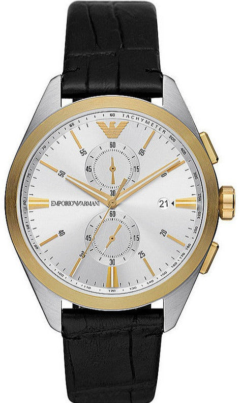 Emporio Armani Claudio Chronograph Silver Dial Black Leather Strap Watch For Men - AR11498 Buy Now By Emporio Armani
