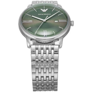 Emporio Armani Minimalist Green Dial Silver Steel Strap Watch for Men - AR11644 Authentic Buy Shop Now