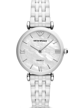 Emporio Armani Giannti T Bar Quartz Mother of Pearl Dial White Steel Strap Watch For Women - AR1485 Buy Now By Emporio Armani