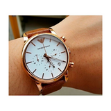 Emporio Armani Classic Chronograph White Dial Brown Leather Strap Watch For Men - AR1809 Buy Now By Emporio Armani