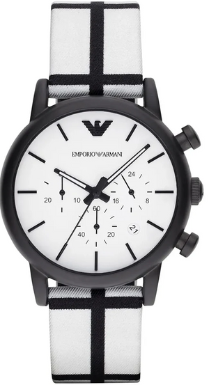Emporio Armani Luigi Large Chronograph White Dial Two Tone Fabric Strap Watch for Men- AR1859 Authentic Buy Shop Now