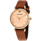 Emporio Armani Gianni T Bar Quartz Pink Mother of Pearl Dial Brown Leather Strap Watch For Women - AR1960 Buy Now By Emporio Armani