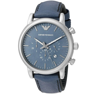 Emporio Armani Luigi XLarge Chronograph Blue Dial Blue Leather Strap Watch for Men - AR1969 Authentic Buy Shop Now