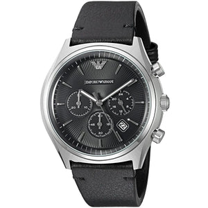 Emporio Armani Zeta Chronograph Black Dial Black Leather Strap Watch for Men - AR1975 Authentic Buy Shop Now