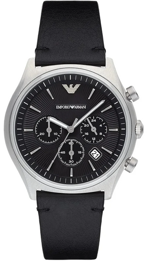 Emporio Armani Zeta Chronograph Black Dial Black Leather Strap Watch for Men - AR1975 Authentic Buy Shop Now