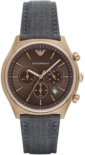 Emporio Armani Zeta Chronograph Brown Dial Gray Fabric Strap Watch for Men - AR1976 Authentic Buy Shop Now